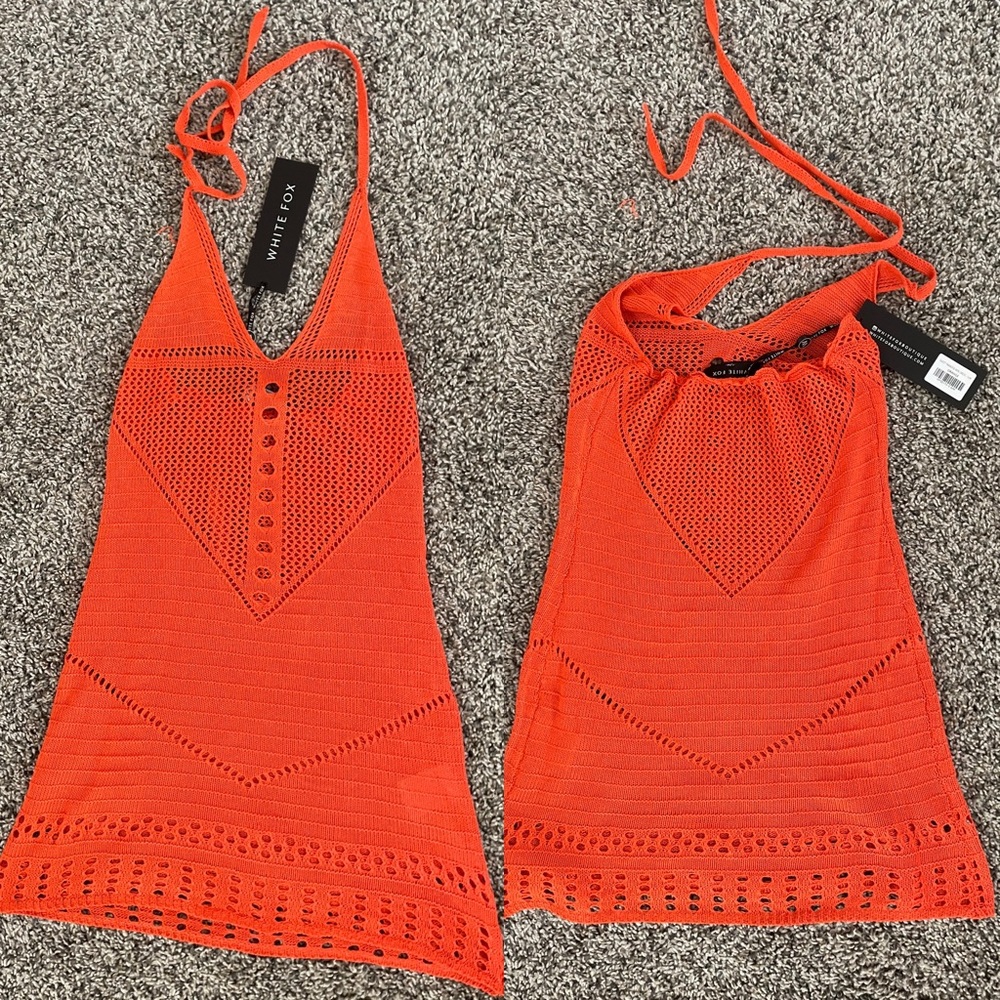 Orange knit white fox boutique cover up dress